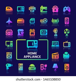 EPS10 gradient vector icons related to home electronic machines. Symbols such as cooking, cleaning and food preservation are included in this set.