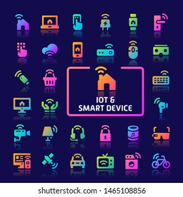 EPS10 gradient vector icons related to internet of things (IoT). Symbols such as gadget that connect & interact with other smart devices are included.
