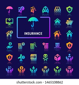 EPS10 gradient vector icons related to insurance. Symbols such as car, house, business are included in this set.