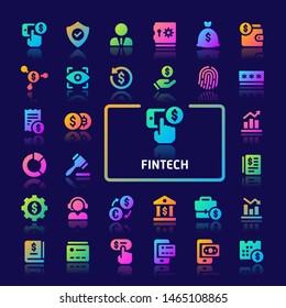 EPS10 gradient vector icons related to financial technology. Symbols such as innovation and technology in financial services are included in this set.