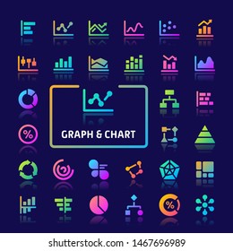 EPS10 Gradient Vector Icons Related To Graph & Chart Used In Statistic And Infographic. Symbols Such As Bar, Line, Pie, & Scatter Graphs Are Included.