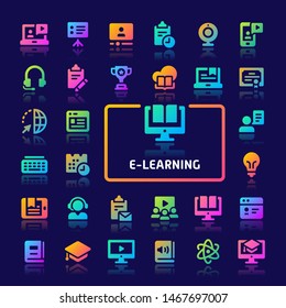 EPS10 gradient vector icons related to online learning & education. Symbols such as source programs, media equipment & online education are included.