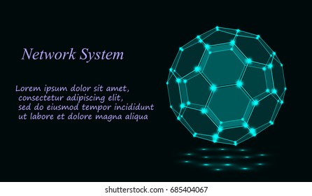 eps10. Green shining cosmic hexagonal grid vector shining sphere on dark background