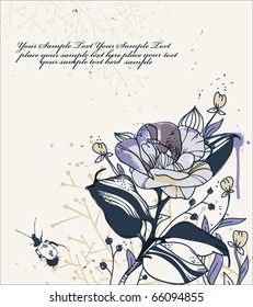 eps10  hand drawn background with  a fantasy flower and a bug