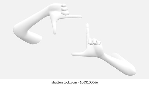 eps10. Hands in position, symbolizing a frame against a white wall. Communication, help, teamwork. Abstract vector illustration.