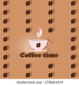 EPS10. Hot Cup of coffee on the background of coffee beans. 
