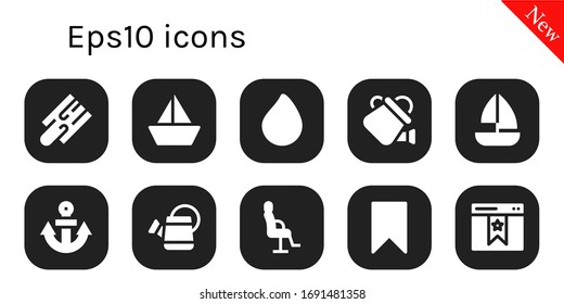 eps10 icon set. 10 filled eps10 icons.  Simple modern icons such as: Cutting board, Sailboat, Paint drop, Watering can, Anchor, Salon chair, Bookmark