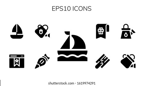 eps10 icon set. 9 filled eps10 icons. Included Sailboat, Pastry bag, Watering can, Bookmark, Cutting board icons
