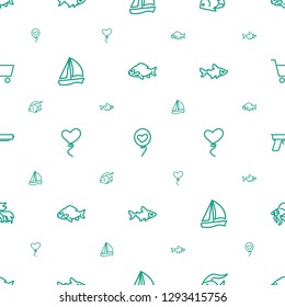 eps10 icons pattern seamless white background. Included editable outline fish, heart baloons, sailboat, gun, shopping cart icons. eps10 icons for web and mobile.