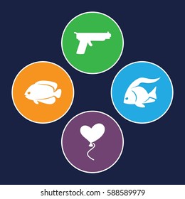 eps10 icons set. Set of 4 eps10 filled icons such as fish, heart baloons