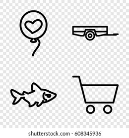 Eps10 icons set. set of 4 eps10 outline icons such as fish, barrow, heart baloons