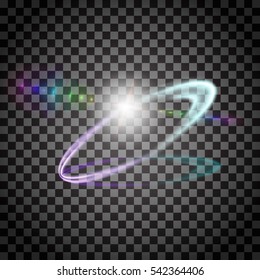EPS10. ircular lens flare transparent light effect. Abstract cross ellipse. Rotational glow line. Power energy. Glowing ring trace background. Round shiny frame.Magic sparkling swirl trail