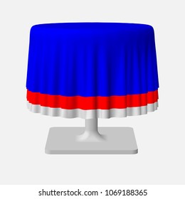 eps10. Isolated Blank Round Table with Tablecloth in Red and White and Blue Colors