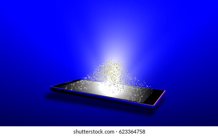 EPS10. Isometric image of an electronic tablet with a luminous screen. Vector illustration
