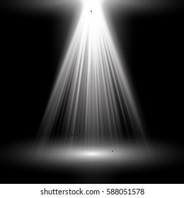 Eps10. Light Spotlight white. Template for light effect isolated on black background. Vector illustration