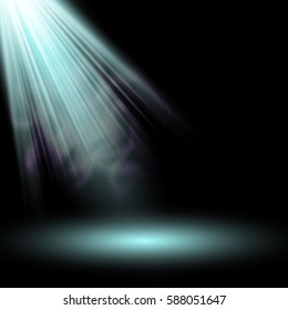 Eps10. Light Spotlight white. Template for light effect isolated on black background. Vector illustration
