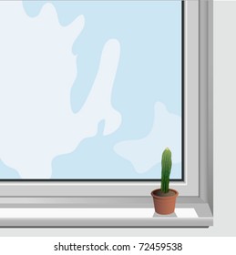 EPS10 lone cactus in the window