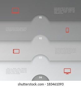 EPS10 minimal paper design template with cloud computing icon set for numbered banner, infographic layout, web site background - black and white version