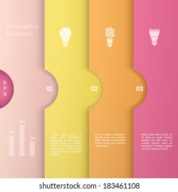 EPS10 minimal paper design template with light bulb icon set for numbered banner, infographic layout, web site background - candy color version