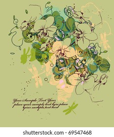 eps10 mix of hand drawn orchids and plants