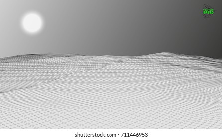 eps10. Mountain landscape in the style of wire-frame. The cosmic landscape of another planet