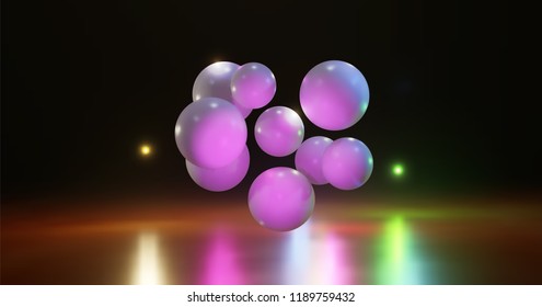 eps10. Multicolored balls on a bright background. Spheres surrounded by bright highlights. Colorful environment