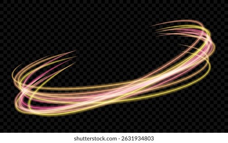 EPS10. Neon blurry circles at motion . Vector swirl trail effect . Abstract luminous rings slow shutter speed effect . Light painting . Bokeh glitter round shapes . Abstract lights at motion exposure