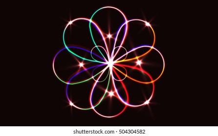 EPS10. Neon blurry circles at motion . Vector swirl trail effect . Abstract luminous rings slow shutter speed effect . Bokeh glitter round shapes . lights at motion exposure