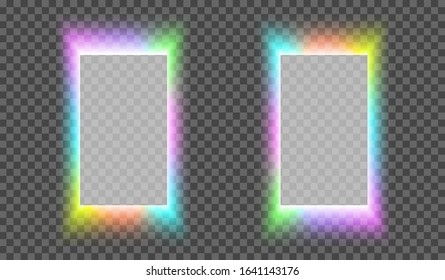eps10. Neon square frame on a transparent background for posters, cafe, shop, banner, promotion, restaurant. Bright signboard. Vector illustration