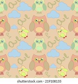 Eps10. Owl seamless pattern with hand-written word