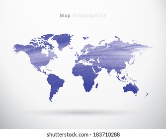 EPS10 painted paper design world map for infographics, web site background, report- blue version