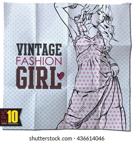 EPS10 paper background with pretty young girl.