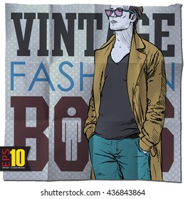 EPS10 paper background with stylish young man.