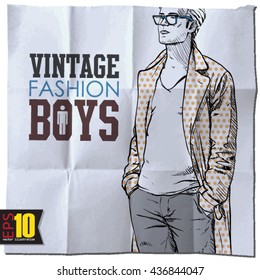EPS10 paper background with stylish young man.
