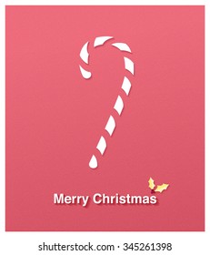 EPS10 paper design candy cane with holly for web site, banner, greeting - pink version