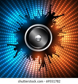 EPS10 Party People with Audio Speaker Vector Background - Dancing Young People