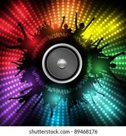EPS10 Party People with Audio Speaker Vector Background - Dancing Young People