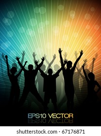 EPS10 Party People Vector Background - Dancing Young People.