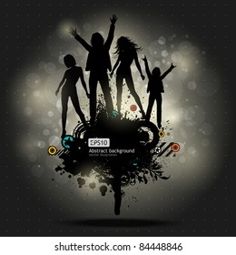 EPS10 Party People Vector Background - Dancing Young People.