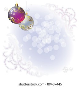 EPS10/ Pink vignette from frosty patterns and two fur-tree spheres