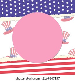 EPS10 realistic flat 4th of july happy independence day minimalist mockup vector illustration design isolated on a background with uncle sam hat pattern, and paper style cut out star spangled banner