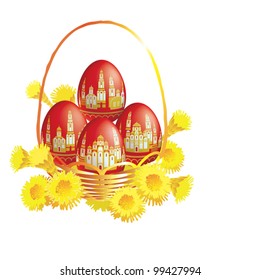 EPS10/ Red Easter eggs in the basket