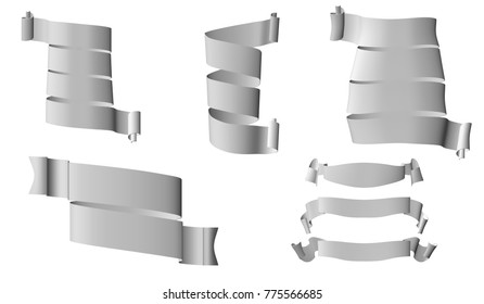 EPS10. Ribbons set. Realistic White Glossy paper ribbon. Vector illustration