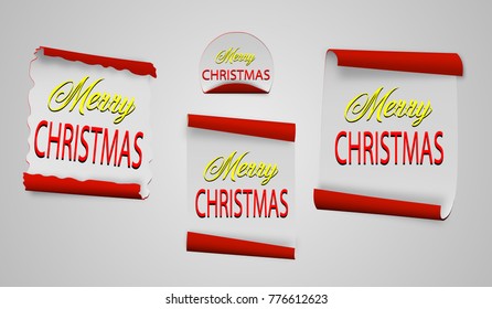 EPS10. Scroll Red, Merry Christmas, realistic, paper banners. Vector illustration.