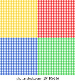 EPS10: Seamless pattern made of four colorful gingham pattern in yellow, red, blue and green, to be used together or separately.