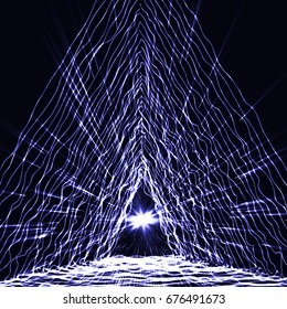 eps10. A series of triangles from vibrating luminous lines. A sparkling tunnel.