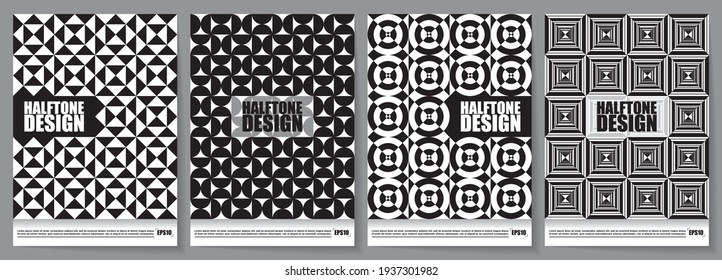 EPS10 Set of A4 covers with geometric shapes on halftone. Easy to adapt to your project. Perfect for any use.