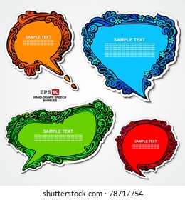 EPS10, Set of hand-drawn multicolored speech bubbles with floral elements for decoration and design (stickers elegant collection)