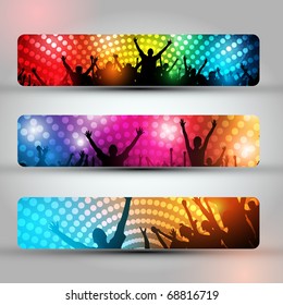 EPS10 Set of Three Headers - Party People Vector Background - Dancing Young People