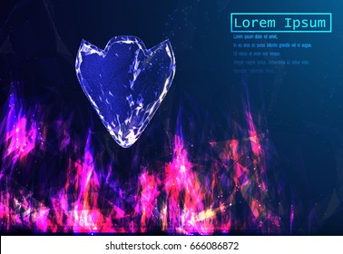 EPS10. The shield protects against damage to fire consisting of polygons. The concept of data protection. Low poly vector illustration of a starry sky or space. consists of lines, dots and shapes.